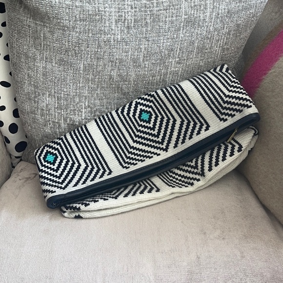 Sophie Anderson Camille Navy Green Natural Clutch - Picture 2 of 15